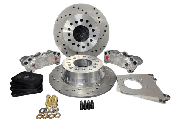 Aerospace 8.8 Ford Housing Ends 4 Piston Rear Heavy Duty Drag Disc Brakes With Stock C-Clip Axles - 1/2" Stud