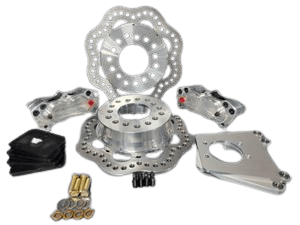 Aerospace 8.8 Ford Housing Ends 4 Piston Pro-Lite Rear Drag Disc Brakes With C-Clip Eliminators (4 Lug) - 1/2" Stud