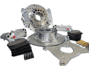 Aerospace Ford 8.8 Housing Ends 4 Piston Heavy Duty Dual Rear Drag Disc Brakes With C-Clip Eliminators (5 Lug) Factory-ABS - 1/2" Studs