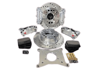 Aerospace Ford 8.8 Housing Ends 4 Piston Heavy Duty Dual Rear Drag Disc Brakes With C-Clip Eliminators (5 Lug) Non-ABS - 5/8" Studs