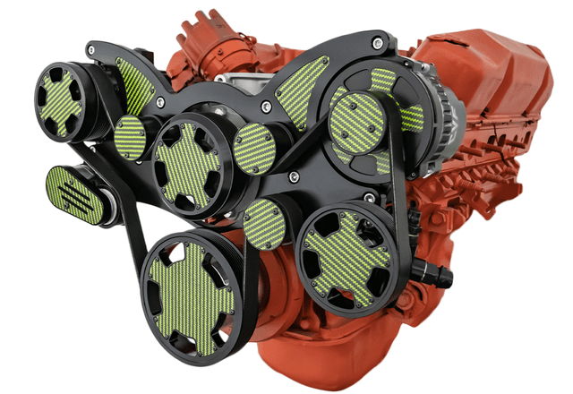 CVF BBM Serpentine System with AC, Power Steering & Alternator For High Flow Water Pump - Black W/ Carbon Fiber Inlay (All Inclusive)