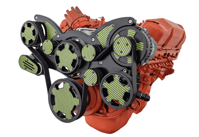 CVF BBM Serpentine System with Power Steering & Alternator For High Flow Water Pump - Black W/ Carbon Fiber Inlay (All Inclusive)