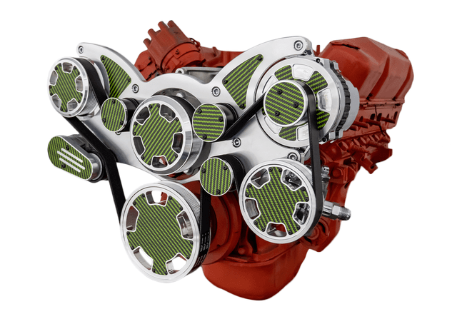 CVF BBM Serpentine System with Power Steering & Alternator For High Flow Water Pump - Polished W/ Carbon Fiber Inlay (All Inclusive)