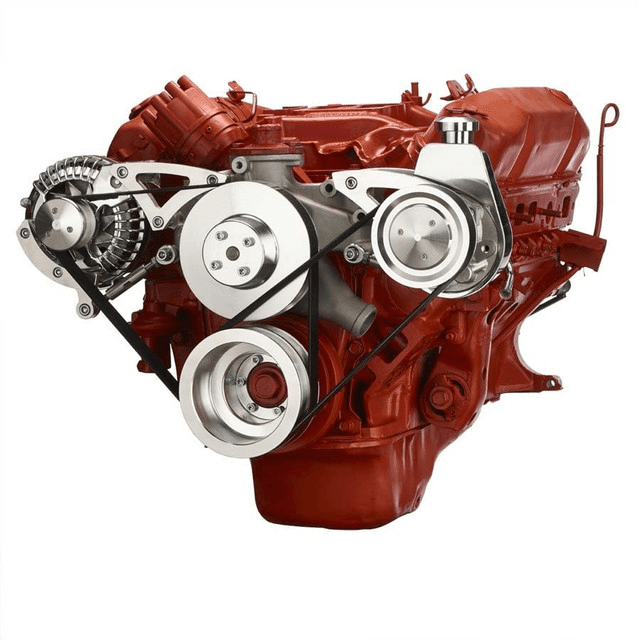 CVF BBM Serpentine Conversion with Power Steering & Alternator Brackets For High Flow Water Pump - Polished (All Inclusive)