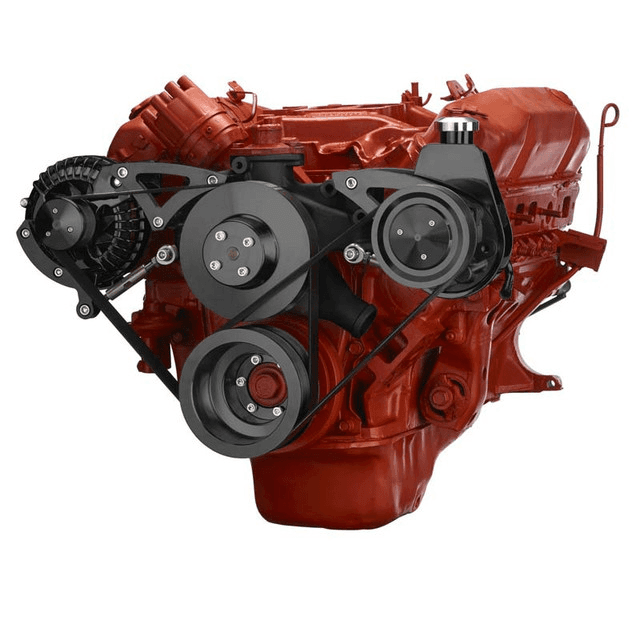 CVF BBM Serpentine Conversion with Power Steering & Alternator Brackets For High Flow Water Pump - Black (All Inclusive)