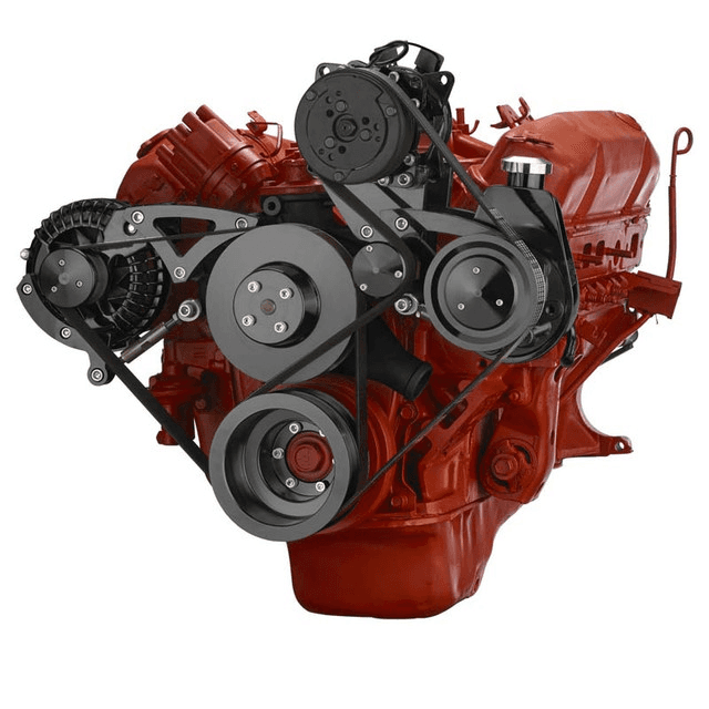 CVF BBM Serpentine Conversion with Power Steering, AC & Alternator Brackets For High Flow Water Pump - Black (All Inclusive)