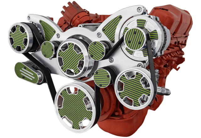 CVF BBM Serpentine System with AC, Power Steering & Alternator For High Flow Water Pump - Polished W/ Carbon Fiber Inlay (All Inclusive)