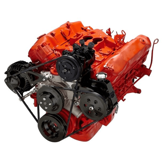 CVF BBM V-Belt System with Power Steering, AC & Alternator Brackets For High Flow Water Pump - Black