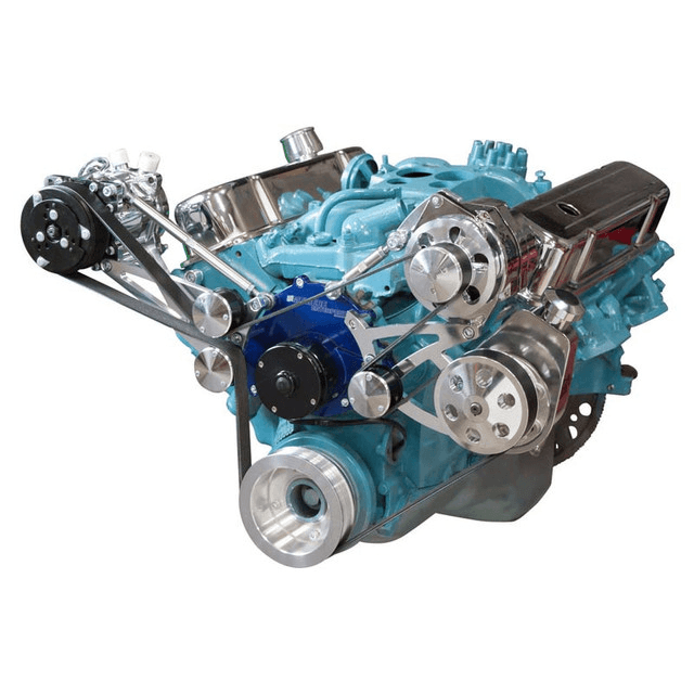 CVF Pontiac 350-400, 428 & 455 V8 Serpentine Conversion System with Power Steering, AC & Alternator Brackets For Electric Water Pump - Polished