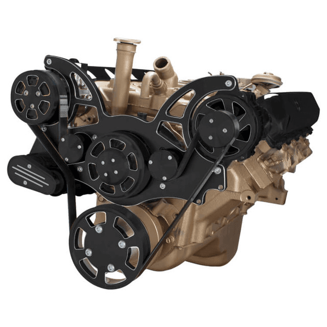 CVF Oldsmobile 350-455 Serpentine System with AC & Alternator For High Flow Water Pump - Black Diamond (All Inclusive)