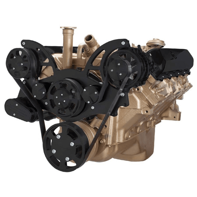 CVF Oldsmobile 350-455 Serpentine System with Alternator For High Flow Water Pump - Black (All Inclusive)