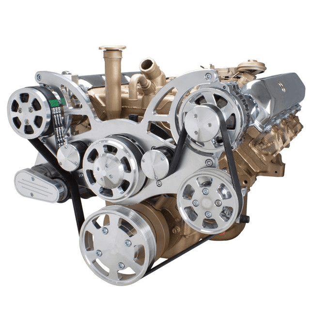 CVF Oldsmobile 350-455 Serpentine System with Powersteering, AC & Alternator For High Flow Water Pump - Polished (All Inclusive)