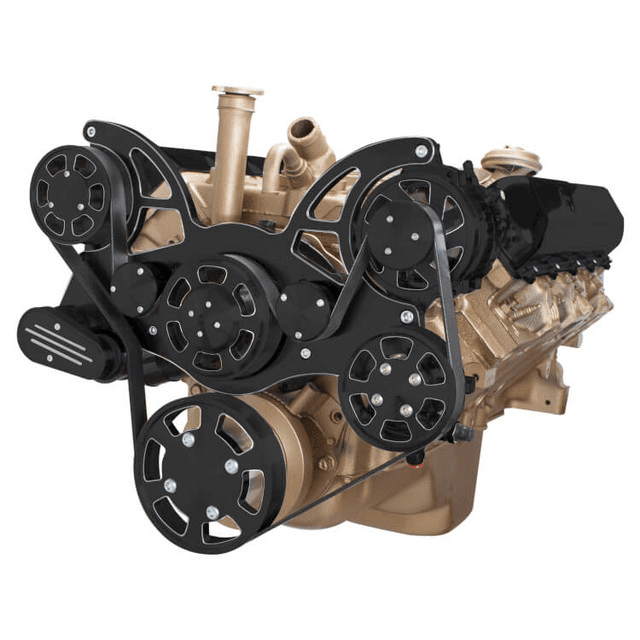 CVF Oldsmobile 350-455 Serpentine System with Powersteering & Alternator For High Flow Water Pump - Black Diamond (All Inclusive)