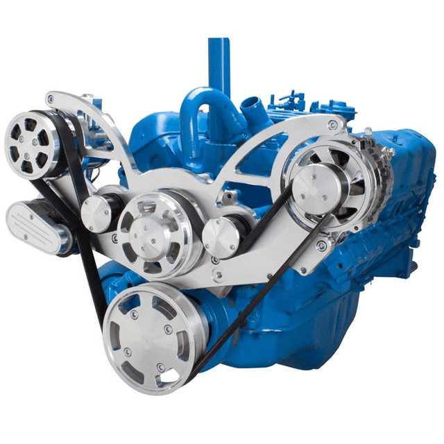 CVF AMC/Jeep 304, 360 & 401 Serpentine System with AC & Alternator For High Flow Water Pump - Polished (All Inclusive)