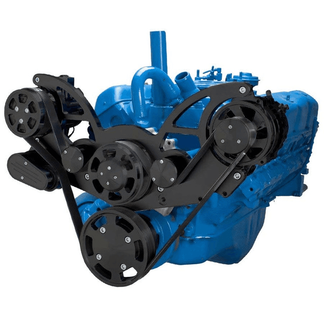CVF AMC/Jeep 304, 360 & 401 Serpentine System with AC & Alternator For High Flow Water Pump - Black (All Inclusive)