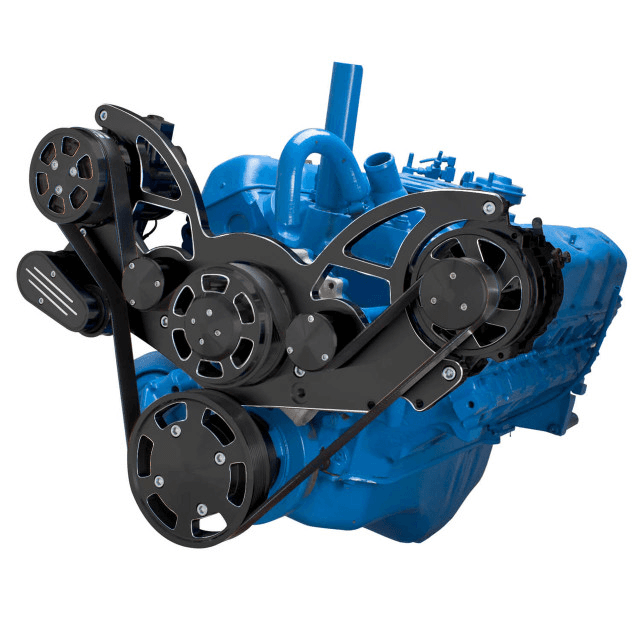 CVF AMC/Jeep 304, 360 & 401 Serpentine System with AC & Alternator For High Flow Water Pump - Black Diamond (All Inclusive)