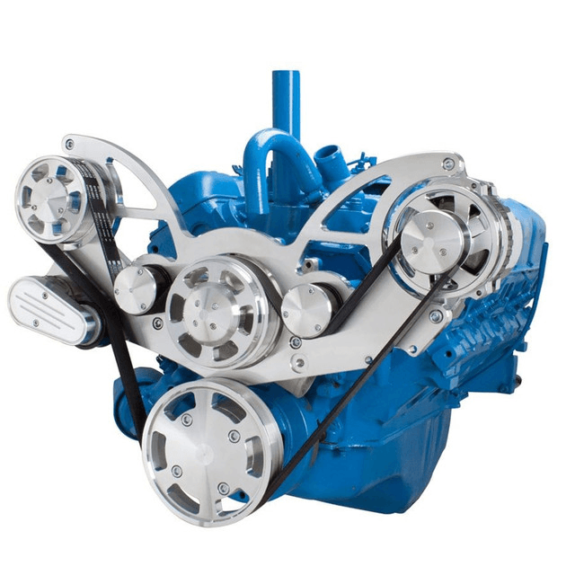 CVF AMC/Jeep 304, 360 & 401 Serpentine System with Alternator For High Flow Water Pump - Polished (All Inclusive)