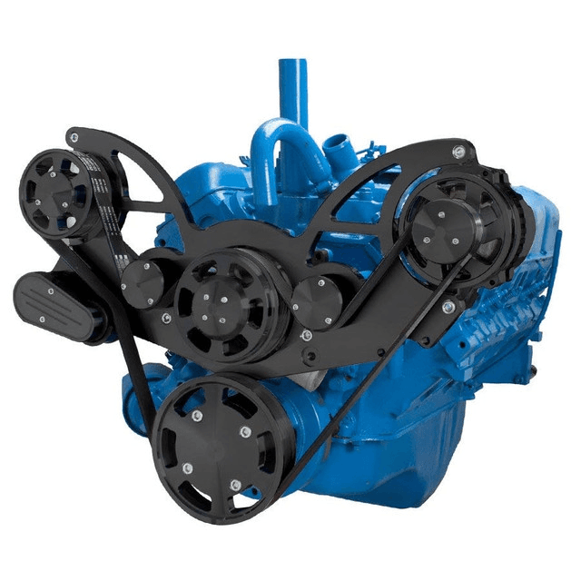 CVF AMC/Jeep 304, 360 & 401 Serpentine System with Alternator For High Flow Water Pump - Black (All Inclusive)
