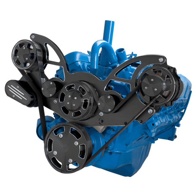 CVF AMC/Jeep 304, 360 & 401 Serpentine System with Alternator For High Flow Water Pump - Black Diamond (All Inclusive)
