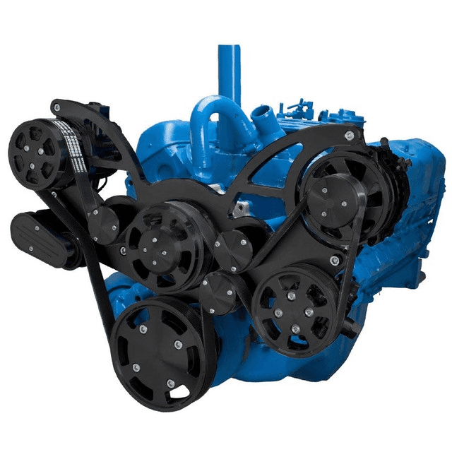 CVF AMC/Jeep 304, 360 & 401 Serpentine System with Powersteering, AC & Alternator For High Flow Water Pump - Black (All Inclusive)