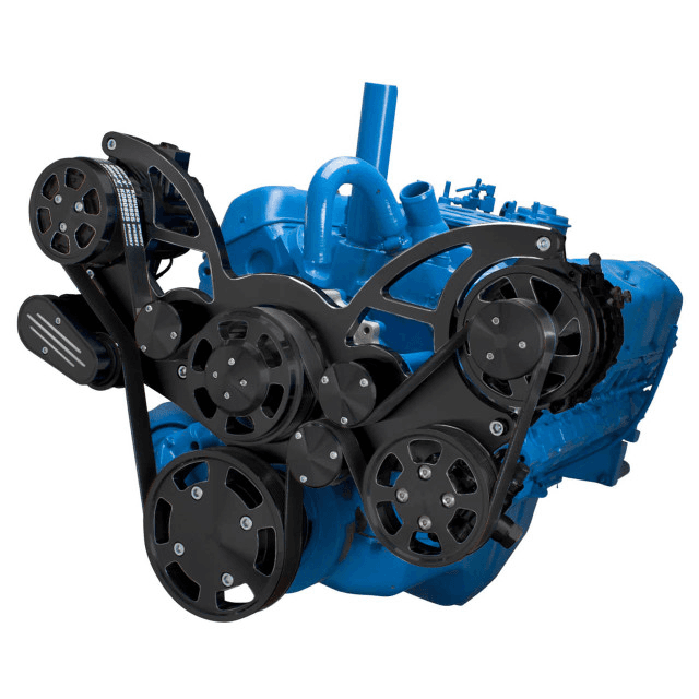 CVF AMC/Jeep 304, 360 & 401 Serpentine System with Powersteering, AC & Alternator For High Flow Water Pump - Black Diamond (All Inclusive)