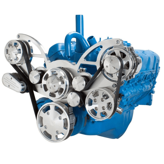 CVF AMC/Jeep 304, 360 & 401 Serpentine System with Powersteering & Alternator For High Flow Water Pump - Polished (All Inclusive)