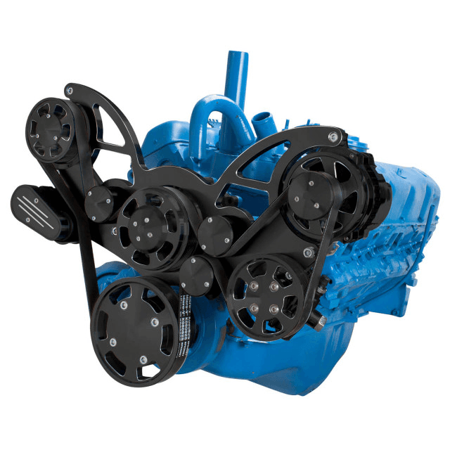 CVF AMC/Jeep 304, 360 & 401 Serpentine System with Powersteering & Alternator For High Flow Water Pump - Black Diamond (All Inclusive)