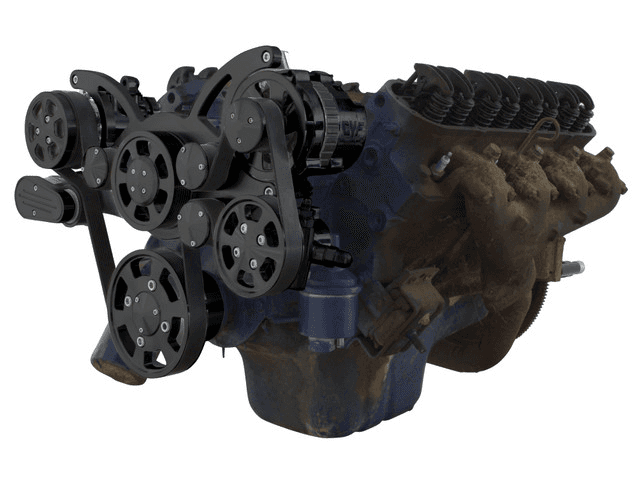 CVF Cadillac 368-500 Serpentine System with Powersteering, AC & Alternator For High Flow Water Pump - Black (All Inclusive)
