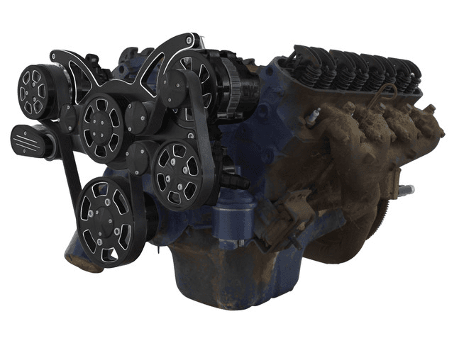 CVF Cadillac 368-500 Serpentine System with Powersteering, AC & Alternator For High Flow Water Pump - Black Diamond (All Inclusive)