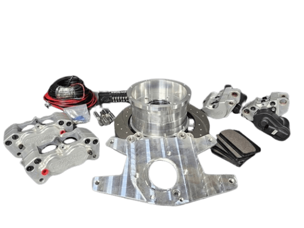 Aerospace Pro-Street 4 Piston Rear Disc Brakes For Big Bearing Ford Housing Ends (Old Style Housing Ends) W/ Parking Brake - 1/2" Stud