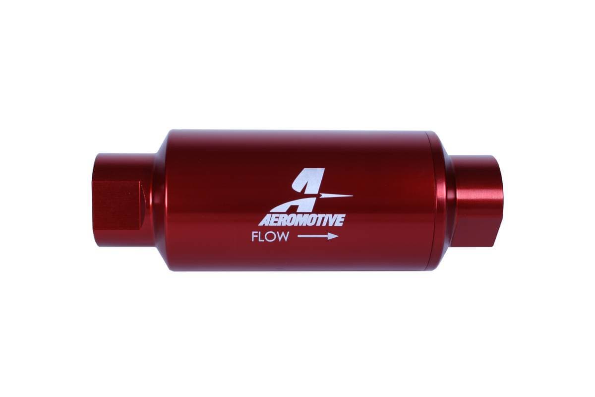 Aeromotive Filter In-Line 10-Micron Microglass Element ORB-10 Port Bright-Dip Red 2" OD
