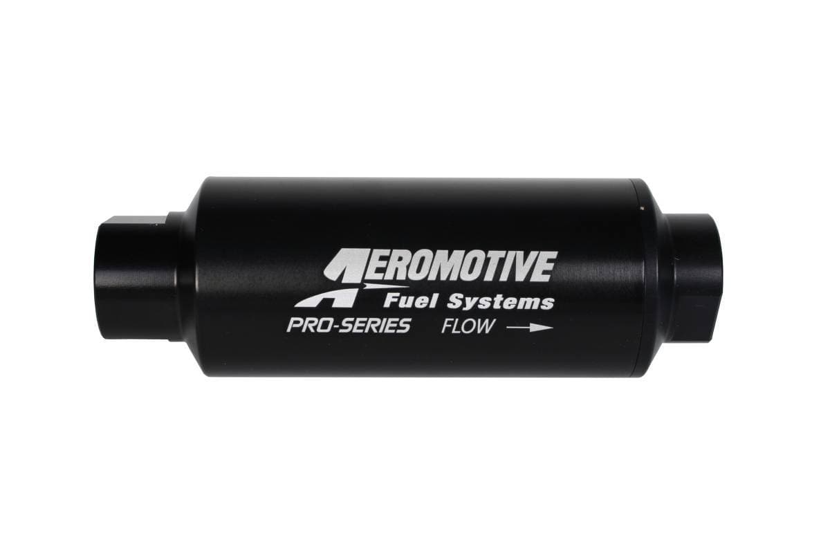 Aeromotive Filter In-Line 40-Micron Stainless Mesh Element ORB-12 Port Black Hardcoat Pro-Series 2-1/2" OD