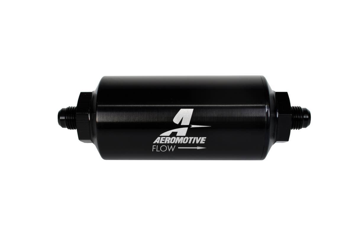 Aeromotive Filter In-Line 10-Micron Microglass Element AN-06 Male Bright-Dip Black 2" OD
