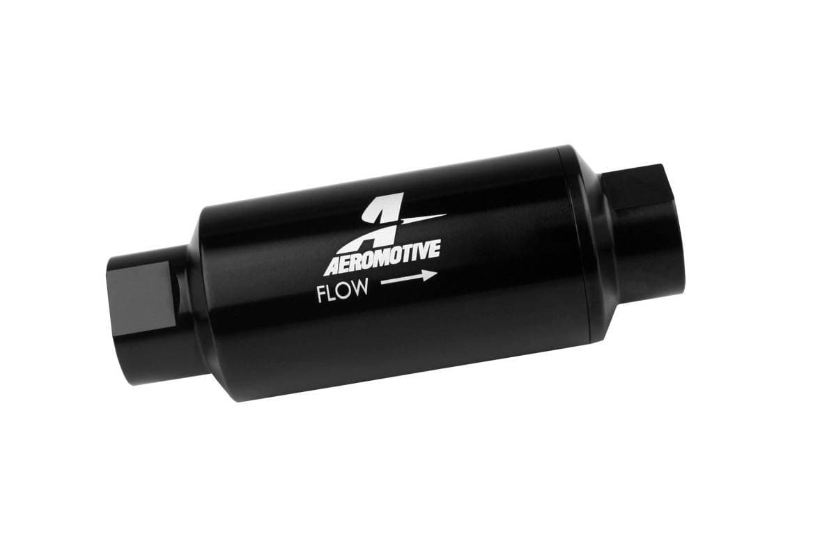 Aeromotive Filter In-Line 40-Micron Stainless Mesh Element ORB-10 Port Bright-Dip Black 2" OD