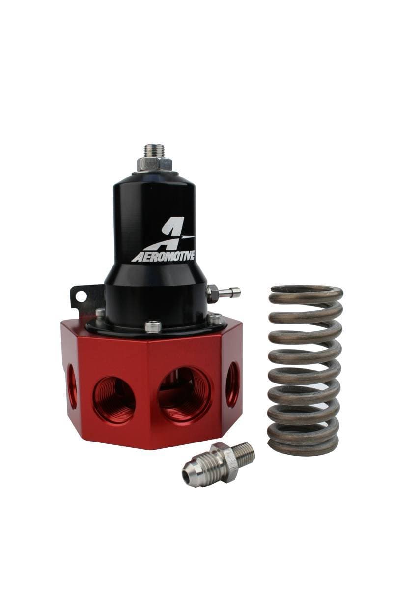 Aeromotive Extreme Flow EFI Regulator For Belt/Hex Driven Fuel Pumps - Black Anodized W/ Red Base 