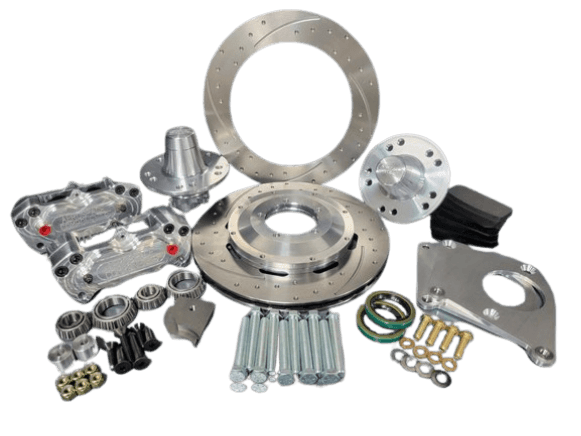 Aerospace Chevy Vega / Monza 1971-1980 4 Piston Pro Street Slotted and Dimpled Front Disc Brakes