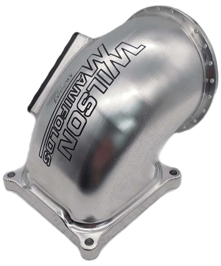 Wilson Manifolds 123MM 4500 Billet Elbow V-Band With 1 Burst Panel - Silver Machined Finish