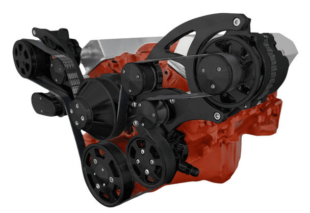 CVF Chevy Small Block Wide Mount Serpentine System with A/C & Alternator (All Inclusive) - Black