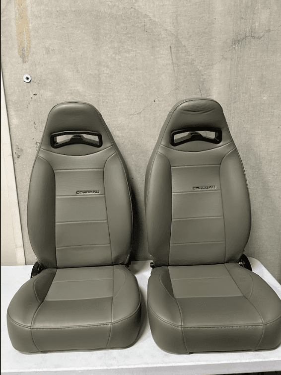 Blemished Corbeau Moab Grey Vinyl Reclining  Back Racing Seats w/ Seat Heaters - Pair