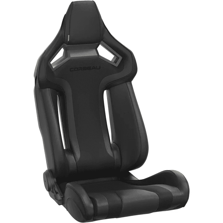 Blemished Corbeau FXR Black Vinyl/Cloth w/ Forged Carbon Fiber Shell Reclining Driver Side Racing Seat + Seat Heater & Lumbar - Single