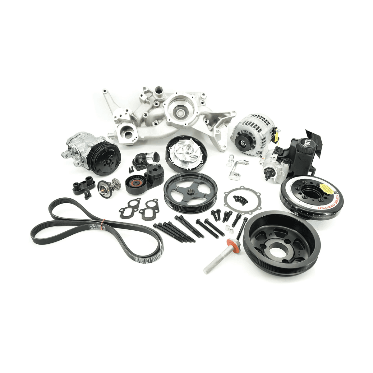 BTR LT 6-Rib Front Accessory Drive Bracketless System w/ PS, AC & Alternator and ATI Balancer - Satin