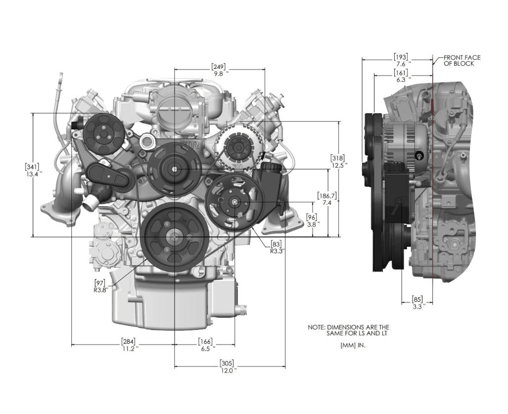 BTR LT 6-Rib Front Accessory Drive Bracketless System w/ PS, AC & Alternator and ATI Balancer - Black