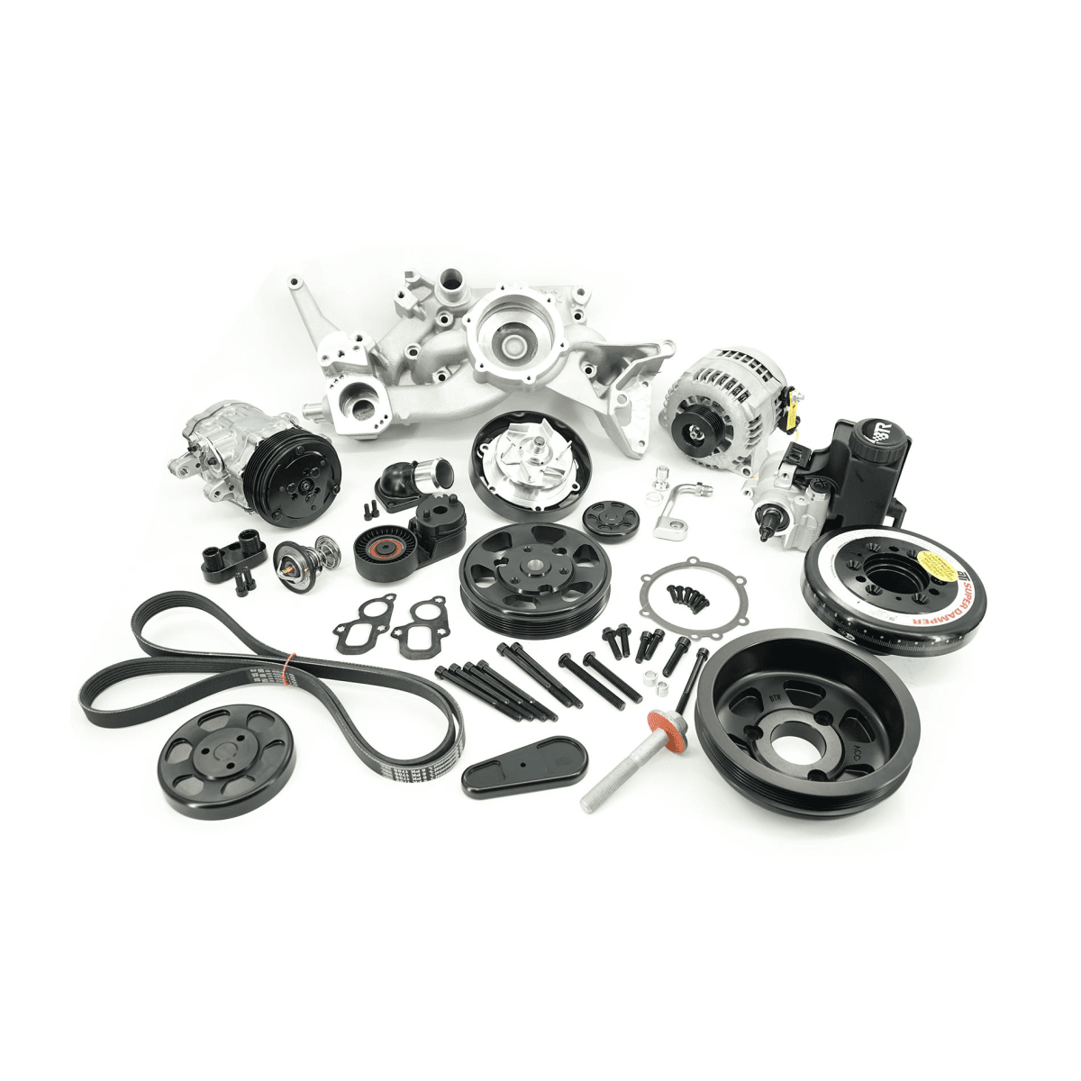 BTR LT 6-Rib Front Accessory Drive Bracketless System w/ PS, AC & Alternator, Dress-Up Kit and ATI Balancer - Satin