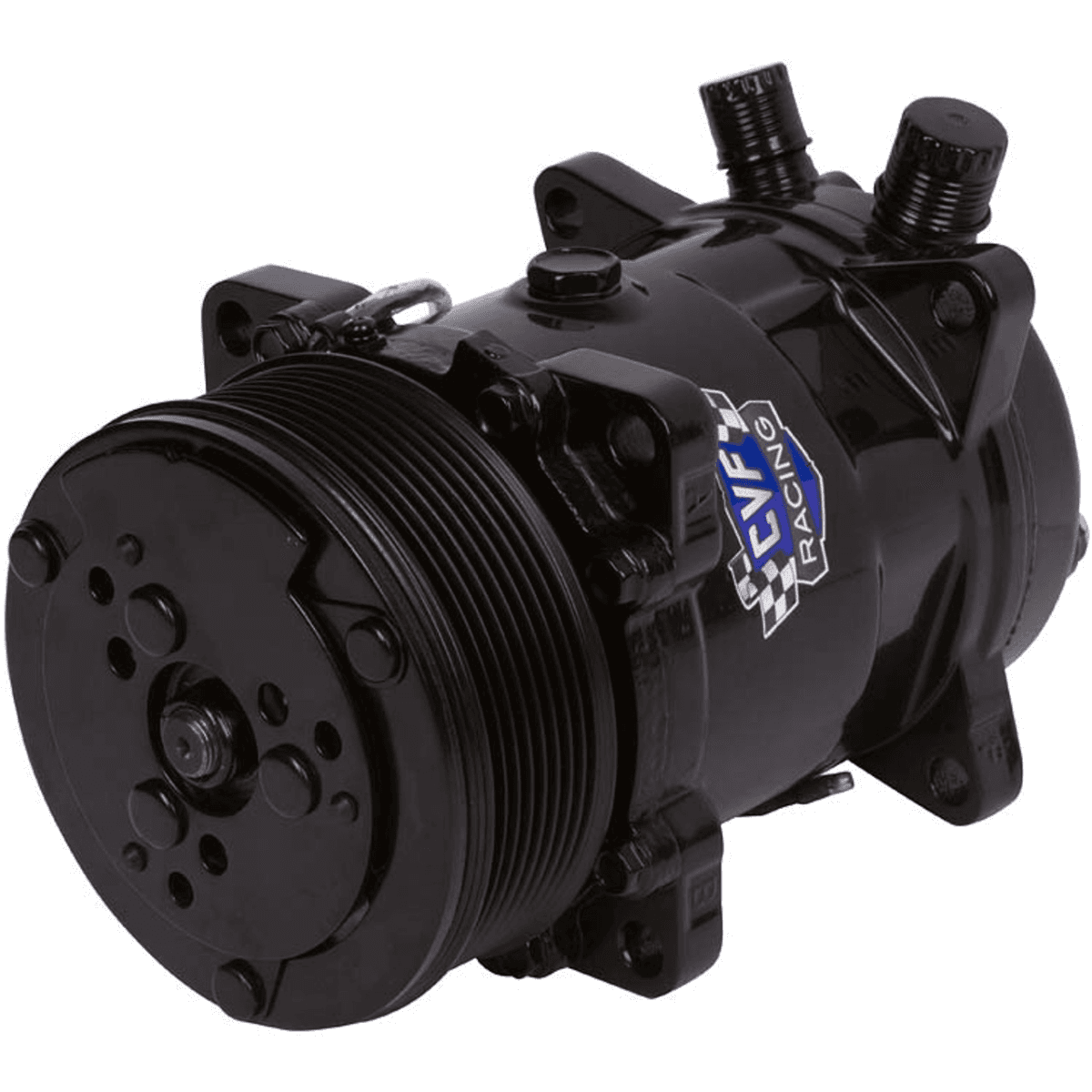 CVF R134A Sanden Style AC Compressor w/ 8-Rib Clutch Pulley - Powdercoated Black
