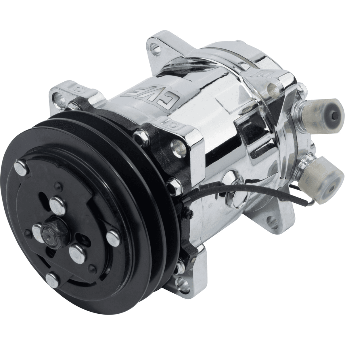 CVF R134A Sanden Style AC Compressor w/ 2 Groove V-Belt Clutch Pulley - Chrome Plated