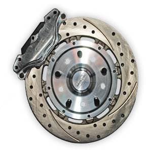 Aerospace Ford Mustang Front 2 Piston Floater Pro Street Disc Brakes 1979-1993 5 Lug Drilled, Slotted, Plated